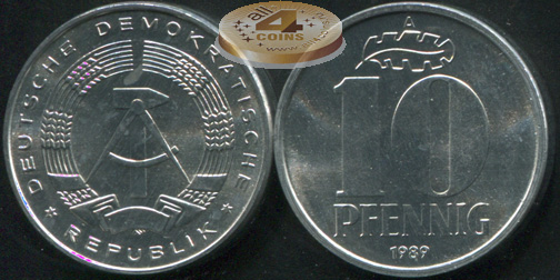 Германия (ГДР). 10 пфеннигов. 1989 (Unc)