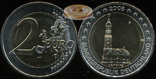 Германия. 2 евро. 2008.F (Unc. Биметалл)