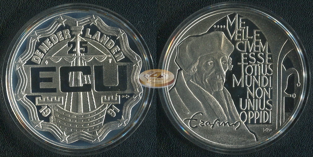 Нидерланды. 25 экю. 1991 (Proof. Серебро)