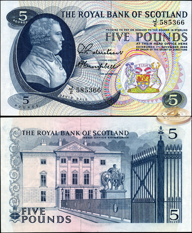 Шотландия. 5 фунтов (Unc) 1966