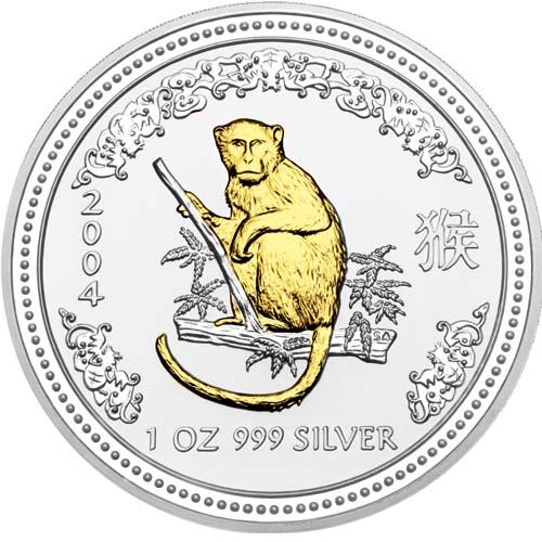 Австралия. 1 доллар. Год Обезьяны. 2004 (Серебро с позолотой)