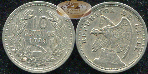 Чили. 10 центаво. 1933 (aXF)