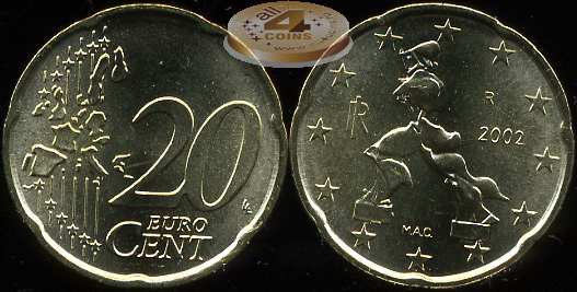 Италия. 20 евроцентов. 2002 (Unc)