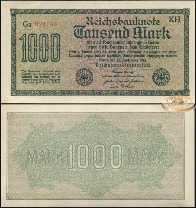 Германия (Веймарская респ.). 1000 марок (Unc) 1922