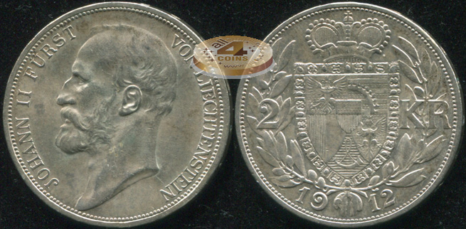 Лихтенштейн. 2 кроны. 1912 (XF+/aUnc. Серебро)