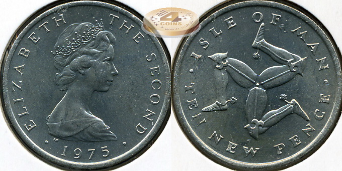 Остров Мэн. 10 новых пенсов. 1975 (Unc)