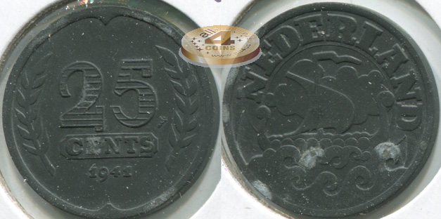 Нидерланды. Монета 25 центов. 1941 (KM#174. Unc)