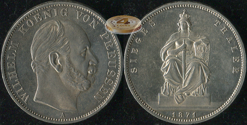 Германия (Пруссия). Победный Талер. 1871 A (aUnc+. Серебро)