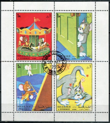Шарджа. 1972. Герои мультфильмов. Том и Джерри (Квартблок. CTO Гашеная)