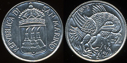 Сан-Марино. 2 лиры. 1973 (Unc)