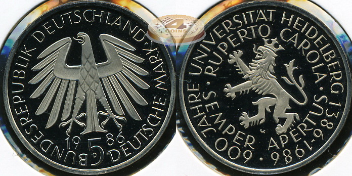 Германия (ФРГ). 5 марок. 1986D (Proof)