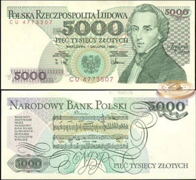 Польша. 5000 злотых (Unc) 1988