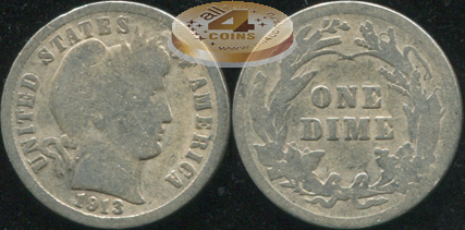 США. 10 центов (Дайм). 1913 (AG. Серебро)