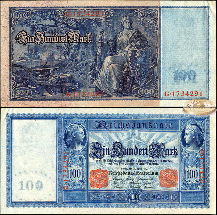 Германия (Кайзеррейх). 100 марок (aUnc++) 1910