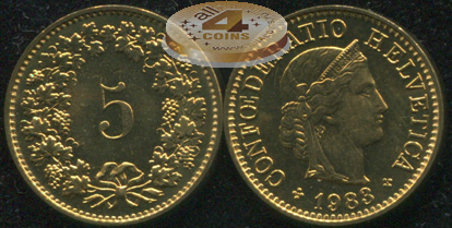 Швейцария. 5 раппенов. 1983 (Unc)