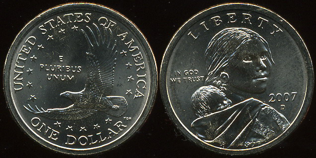 США. 1 доллар. "Голден доллар". 2007 (D). Unc