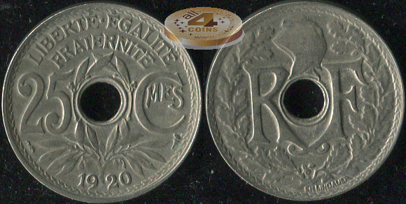 Франция. 25 центимов. 1920 (VF)