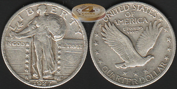 США. 25 центов. 1927 (XF40. Серебро)