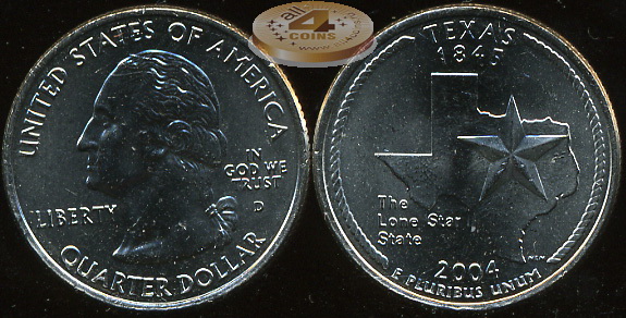 США. Квотер (25 центов). 2004.D (Unc) Техас