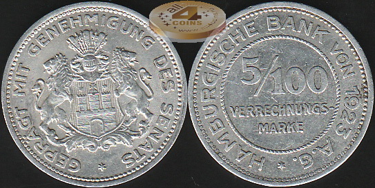 Германия (Гамбург). 5/100 марки. 1923  (aUnc)