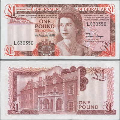 Гибралтар Банкнота 1 фунт 04.08.1988 Unc Бумага Кат# P.20e