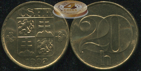 Чехословакия. 20 геллеров. 1992 (Unc)