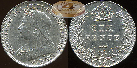 Великобритания. 6 пенсов. 1901 (Unc. Серебро)