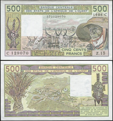Буркина Фасо [КФА Запад] Банкнота 500 франков 1986 Unc Бумага Кат# P.306i