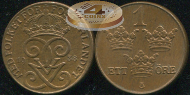 Швеция. 1 эре. 1938 (aUnc)