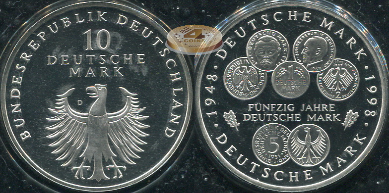 Германия (ФРГ). 10 марок. 1998 D (Proof. Серебро)