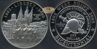 США. 1 доллар. 2002.W (Proof-. Серебро / PR69, слаб)