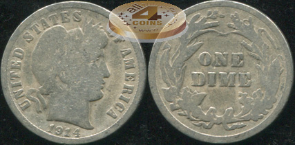 США. 10 центов (Дайм). 1914 (VG/G. Серебро)