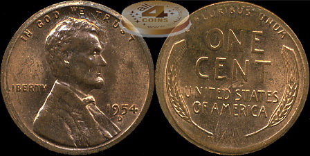США. 1 цент. 1954.D (Unc. Ошибка чекана)
