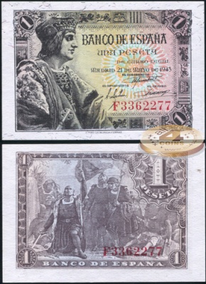 Испания. 1 песета (Unc) 1943