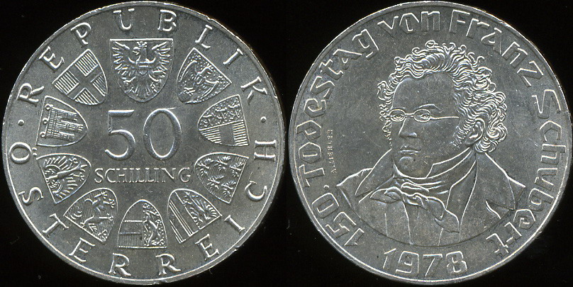 Австрия. 50 шиллингов. 1978 (Unc. Серебро)