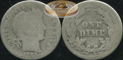 США. 10 центов (Дайм). 1903 (AG. Серебро)