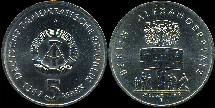 Германия (ГДР). 5 марок. 1987 (Unc)