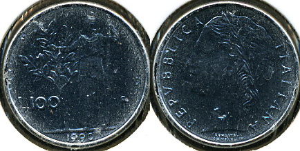 Италия. 100 лир. 1990 (Unc)