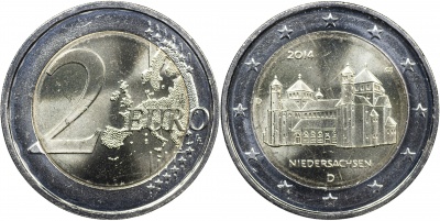 Германия Монета 2 евро. 2014.D (Unc. Биметалл) Федеральные земли. Нижняя Саксония