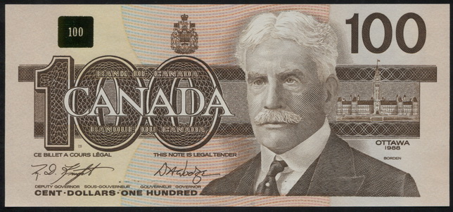Канада. 100 долларов (Unc) 1988