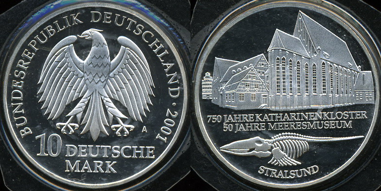 Германия (ФРГ). 10 марок. 2001 (A) (Proof. Серебро)
