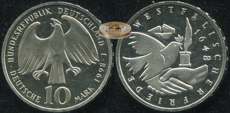 Германия [ФРГ]. 10 марок. 1998.J (Proof. Серебро)