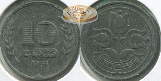 Нидерланды. 10 центов. 1942 (Unc)