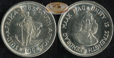 ЮАР. 10 центов. 1963 (Unc. Серебро)