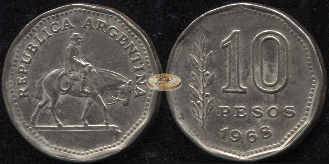 Аргентина. 10 песо. 1968 (XF+)