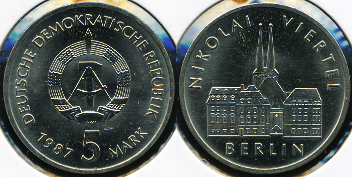 Германия (ГДР). 5 марок. 1987 (Unc)