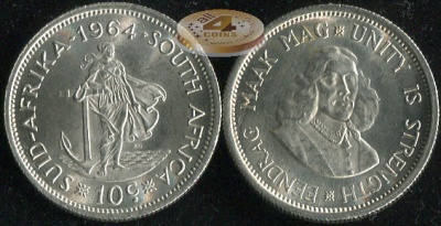 ЮАР. 10 центов. 1964 (Unc. Серебро)