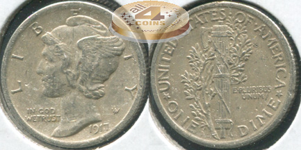 США. 10 центов [Дайм]. 1917 (aXF. Серебро)