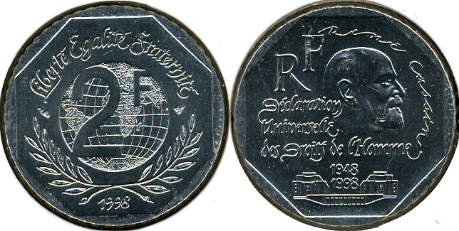 Франция. 2 франка. 1998 (Unc)