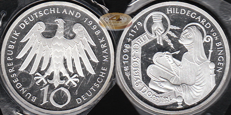 Германия (ФРГ). 10 марок. 1998 J (Proof. Серебро)